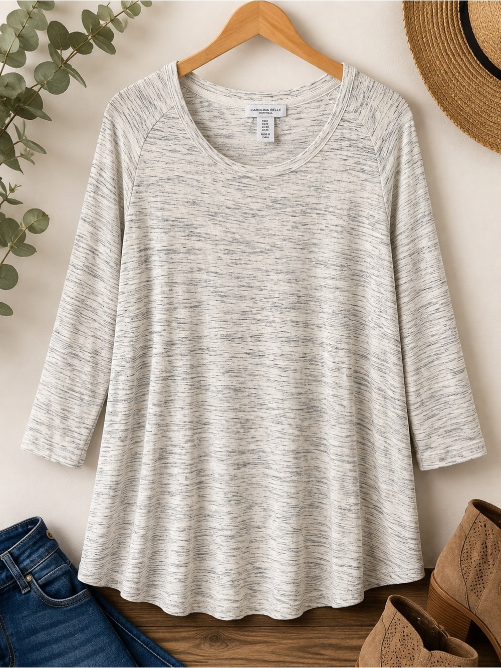Carolina Belle Montreal 1X Marled Knit Swing Tunic Top 3/4 Sleeve